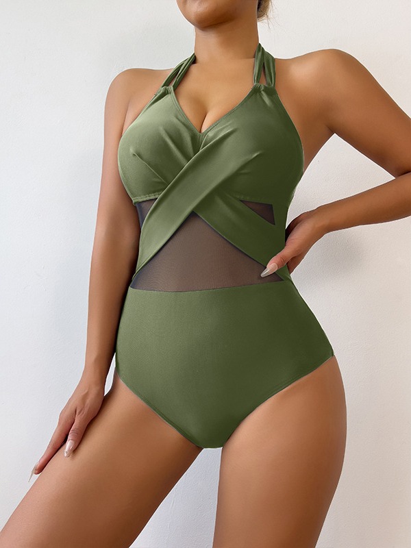 2024 nuevo trajes de baño transfronterizos europeos y estadounidenses de moda femenina sexy uniformes de baño de malla sólida bikini al por mayor image 4
