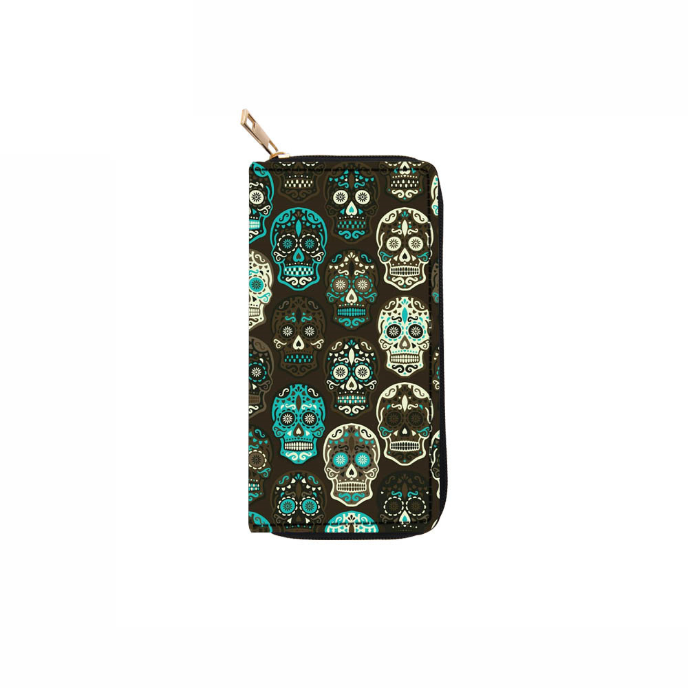 Holiday, Daily Occasion Pu Leather Material Lightweight Function Halloween Festival Skull Pattern Unisex Skull Pu Leather Zipper Wallets