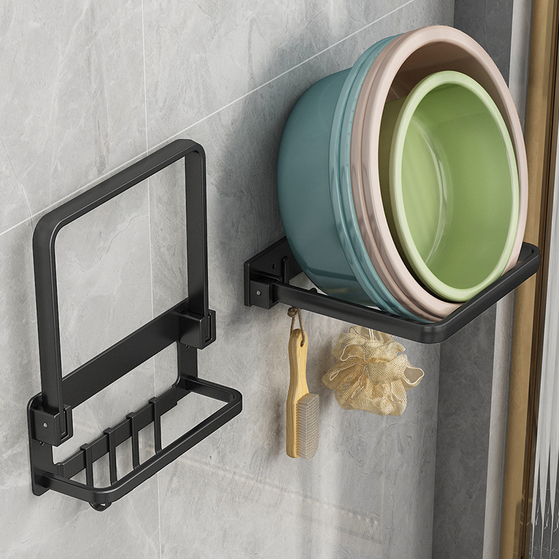 Foldable Washbasin Storage Rack Punch-Free Toilet Basin Rack Household Bathroom Wall Hanging Basin Toilet Storage Rack