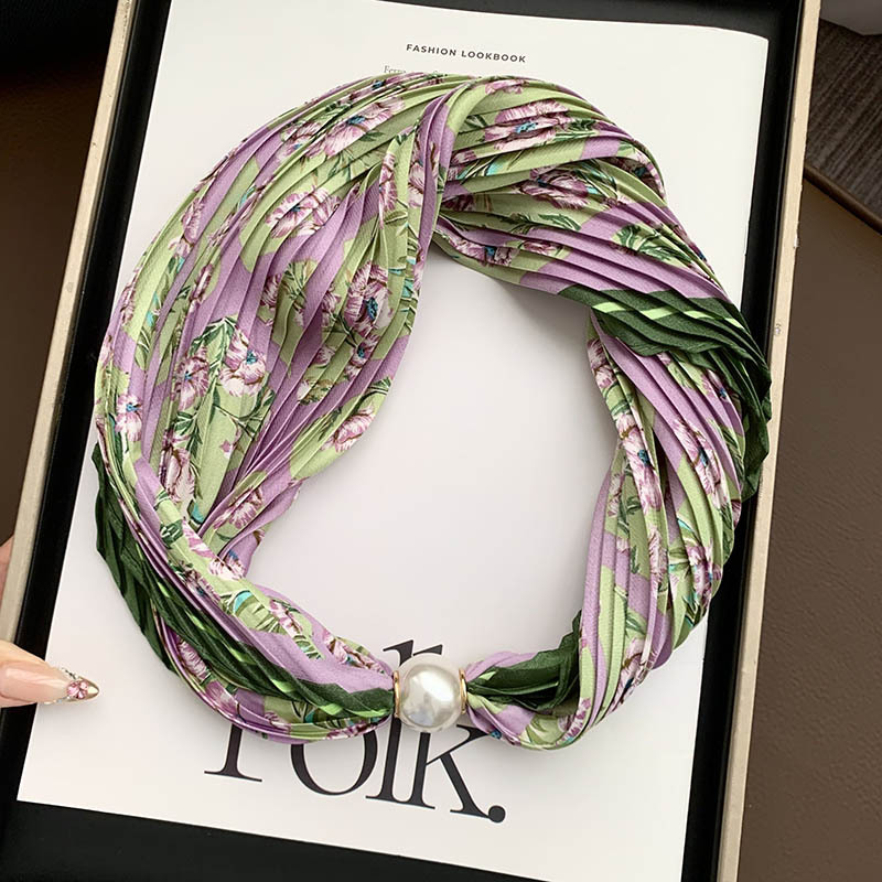 Hebilla de succión magnética collar de perlas bufanda de seda larga y estrecha bufanda de cuello femenino con camisa bufanda fina bufanda de seda plisada bufanda