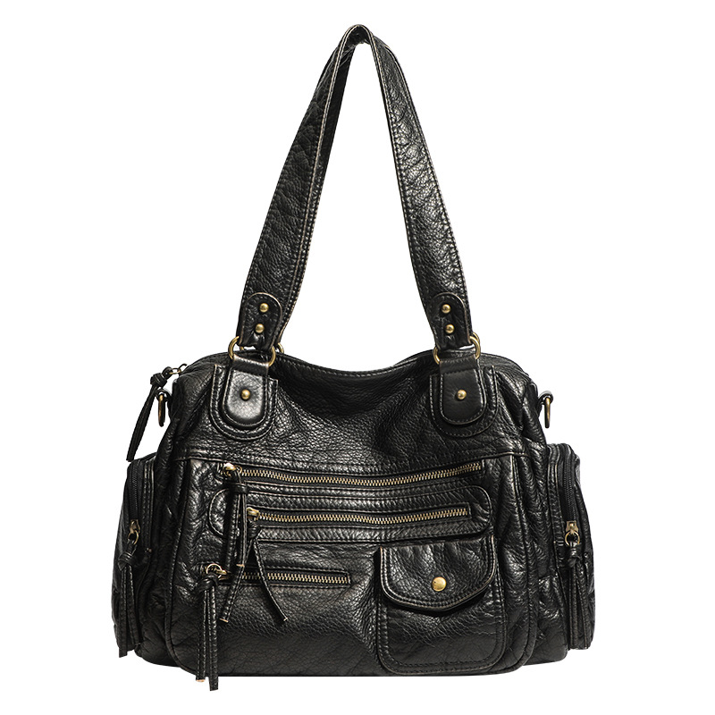 Borsa da ascella francese in pelle morbida color bronzo con cerniera multipla Y2K di Subculture_voghion.com