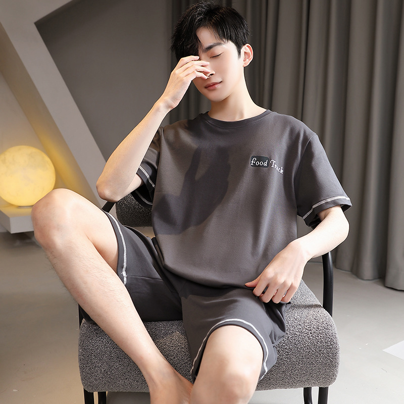 Summer Pajamas Men's Pure Cotton Short-Sleeved Shorts Cartoon Loose Plus Size Teenagers Home Clothes Set Can Be Worn Outside
