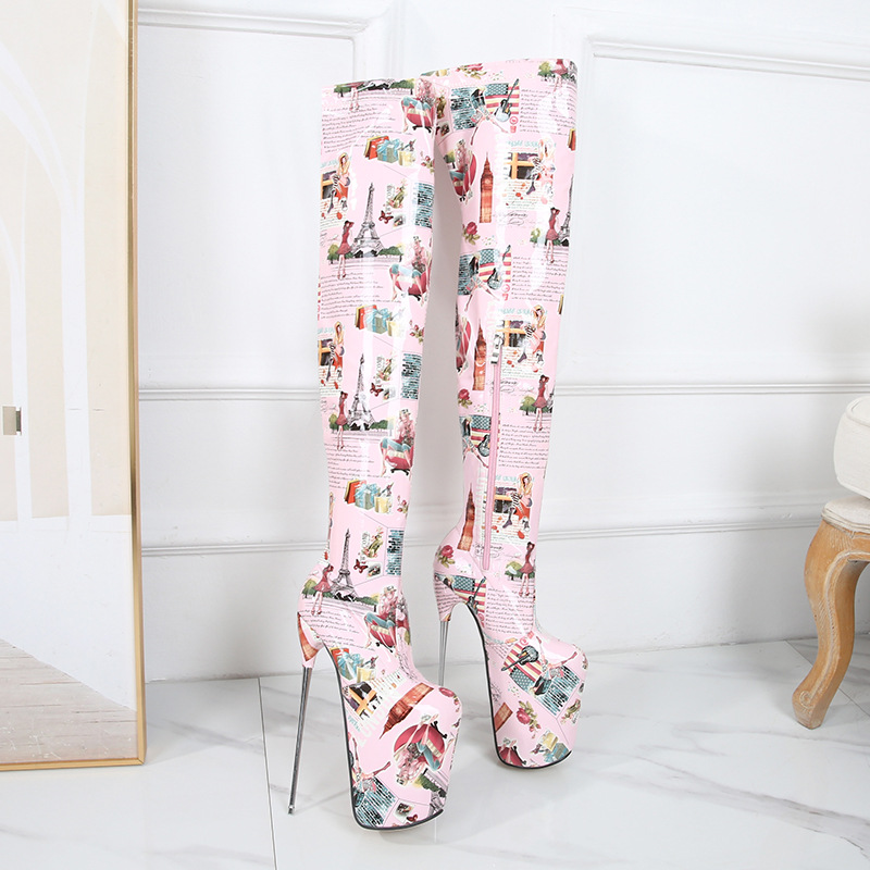 Boot nữ cổ cao quá gối họa tiết ngựa vằn, gót 19 cm, dáng ôm chân co giãn — Hình ảnh Tạp Chí chi tiết 13