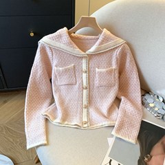甜美海军领针织衫2025秋季新款小香风设计感毛衣开衫外套气质上衣