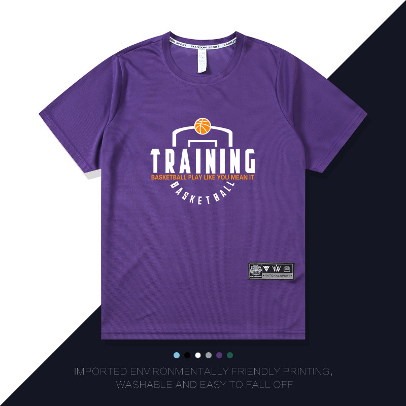 American Basketball Training Clothes Short-sleeved Men's Sports Fitness T-shirt Breathable Sweat-wicking Running Students Loose Large Size Half-sleeve