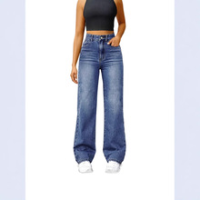 女士休闲直筒牛仔裤 微喇 弹力腰