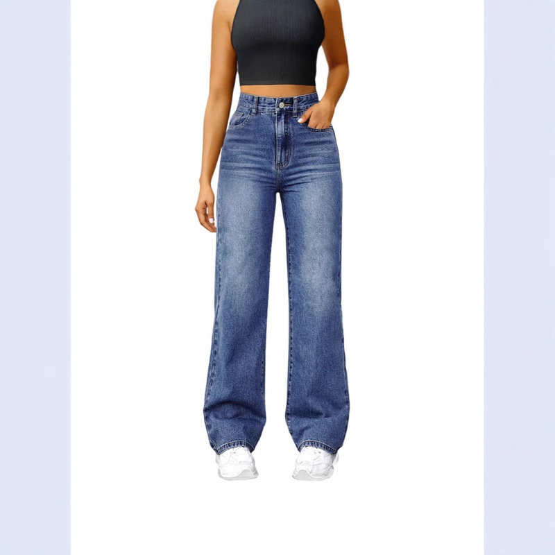Women's Casual Straight-Leg Jeans, Slightly Flared, Elastic Waist Women's Casual Straight-Leg Jeans, Slightly Flared, Elastic Waist