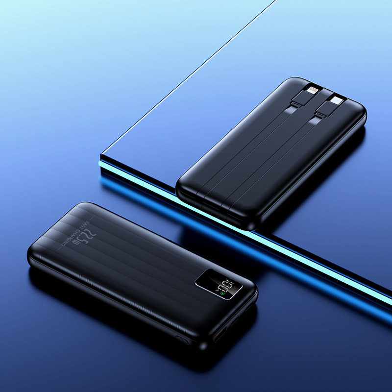 Producto popular transfronterizo: batería externa de gran capacidad de 50000 mAh con cable integrado, fuente de alimentación móvil de 22.5 W, regalo con logo impreso.