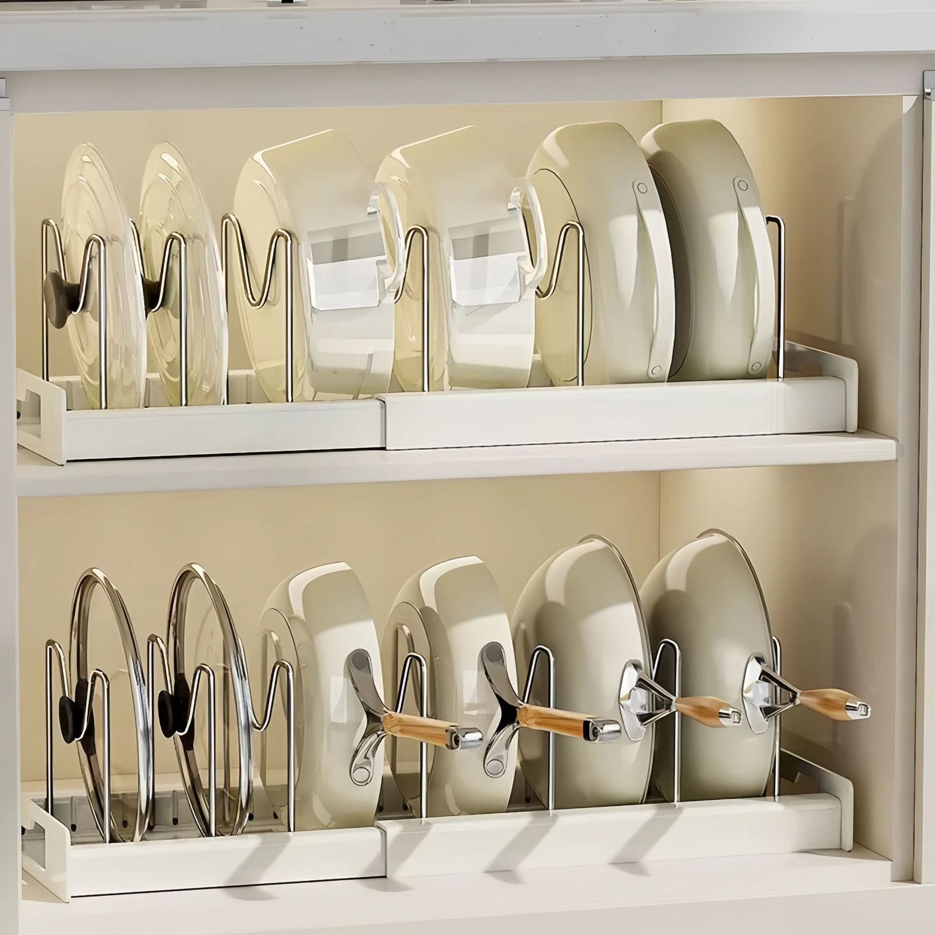 Retractable Pot Rack Kitchen Pot Storage Rack Artifact Countertop Cabinet Multi-Functional Pot Lid Dish Rack