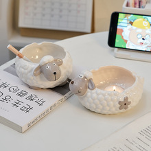 可爱小棉羊烟灰缸家用客厅轻奢防飞灰卫生间厕所烟缸陶瓷装饰摆件