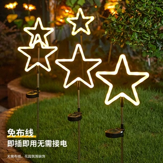 亚马逊霓虹灯地插灯太阳能LED氛围灯防水星星仙人掌太阳能庭院灯