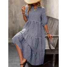 W 26791 V-neck Plaid Midi Dresses V ������г�����ȹ�羳