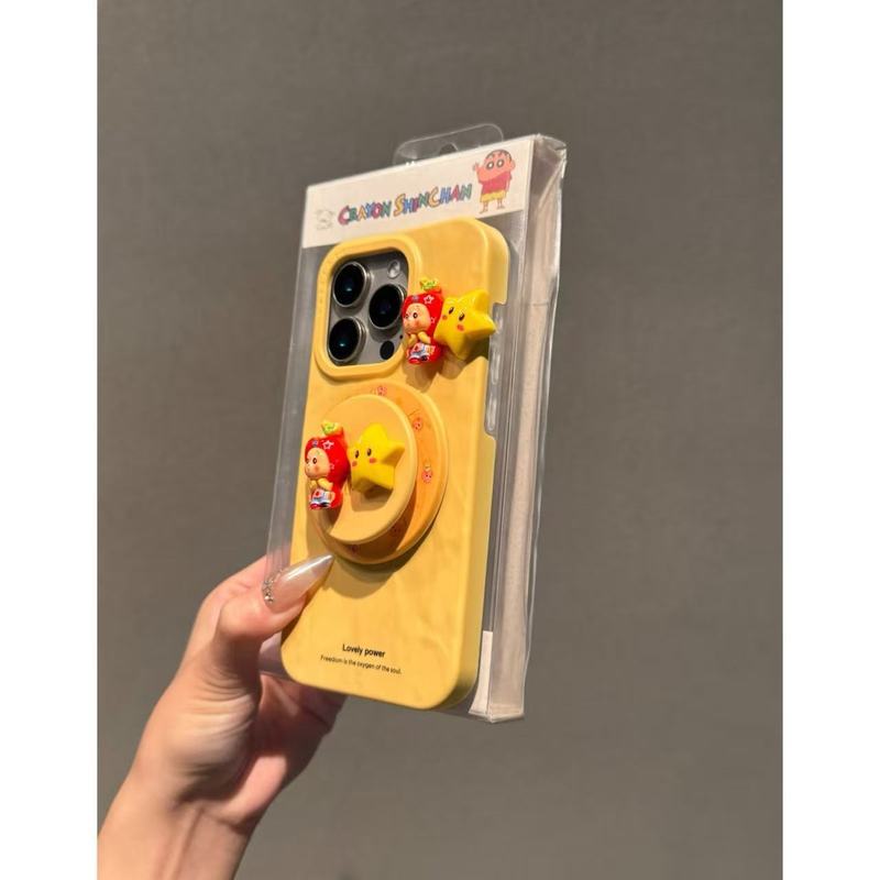磁吸黄底英文立体星星人支架17适用iPhone16promax苹果15手机壳14|undefined