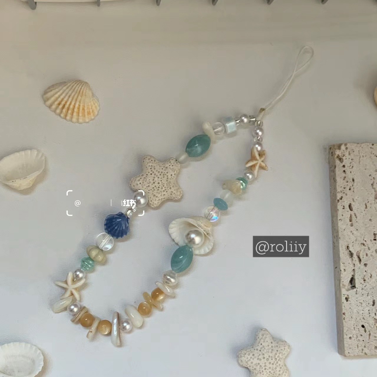 Starfish, Shell Pattern Marine Style Starfish Shell PVC Beaded Mobile Phone Chain