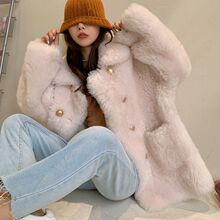 海宁托卡羊羔毛羊剪绒大衣女真羊毛皮毛一体皮草外套中长款2024