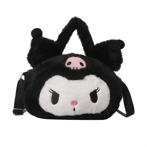 Cartoon Kuromi Plush Shoulder Bag Japanese Cute Girly Heart Handbag Melody Soft Cute Girl Crossbody Bag Approval