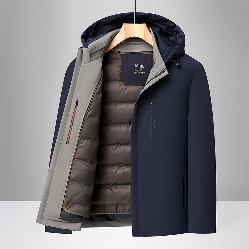 Removable Inner Lining, 90% White Duck down Men's Winter down Jacket, Warm Clothing for Middle-Aged and Elderly Men