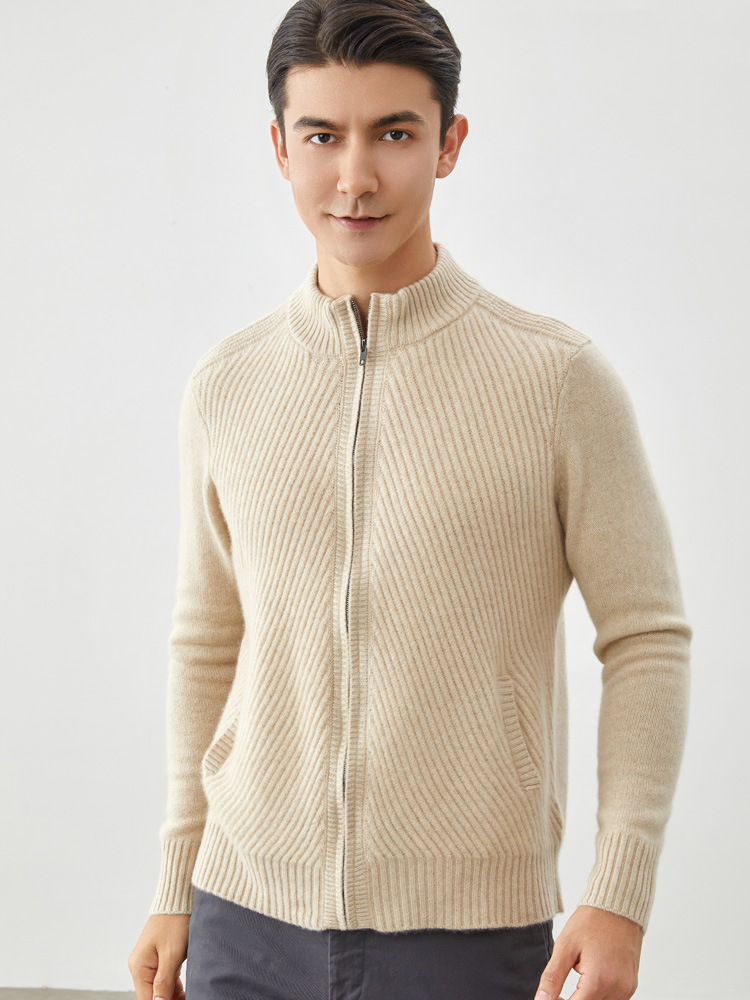 Worsted cashmere sweater autumn and winter new men's zipper cashmere knitted cardigan coat 2023 fashion outerwear sweater