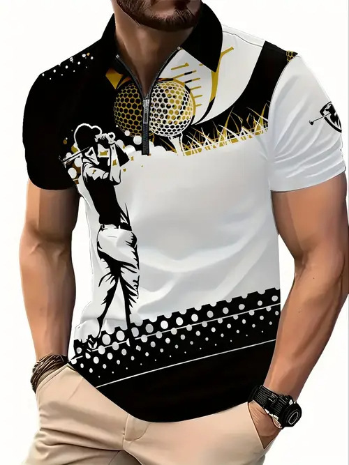 Transfronterizo 2025 nuevo estilo Amazon tendencia de la moda europea y americana casual todo-fósforo botón de manga corta camisa POLO impresión 3D