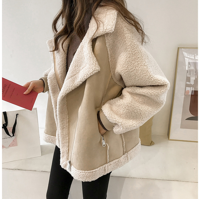 Winter Clothing 2025 New Chic Loose Fur One-Piece Suede Jacket Women's Short Cashmere Motorcycle Jacket