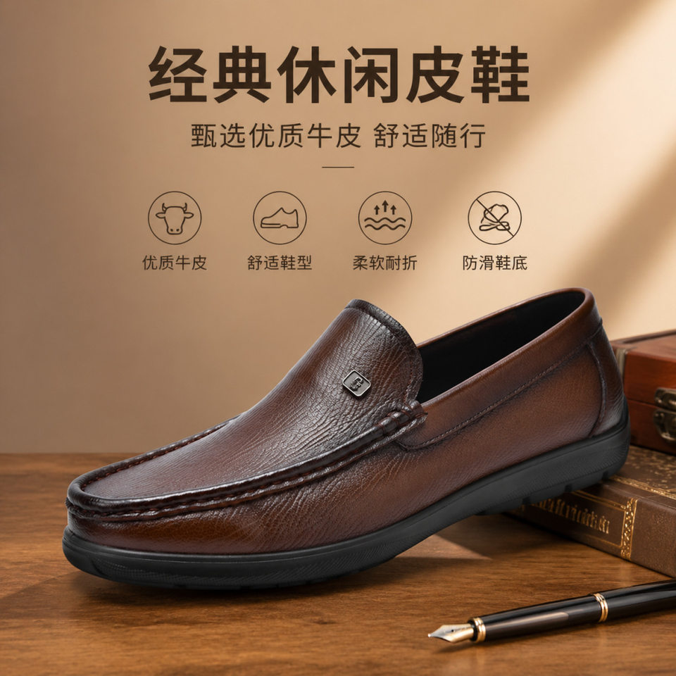 Giày lười nam da thật mũi tròn, giày da nam kiểu lười xỏ chân đế mềm, gót thấp 1–3 cm — Thương mại Brown, Thời trang đen chi tiết 18