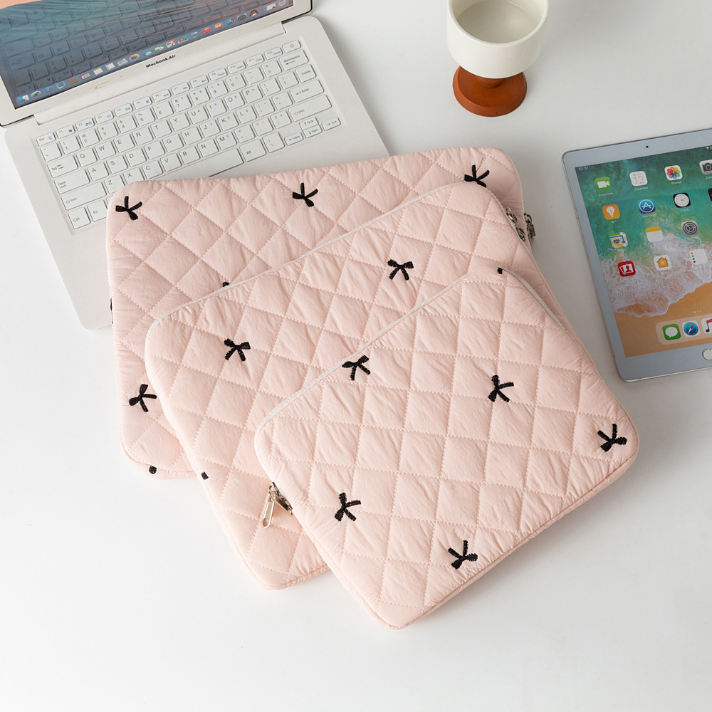 Korean ins tablet storage bag with cute diamond embroidery and bow 11/13/15inch laptop storage bag