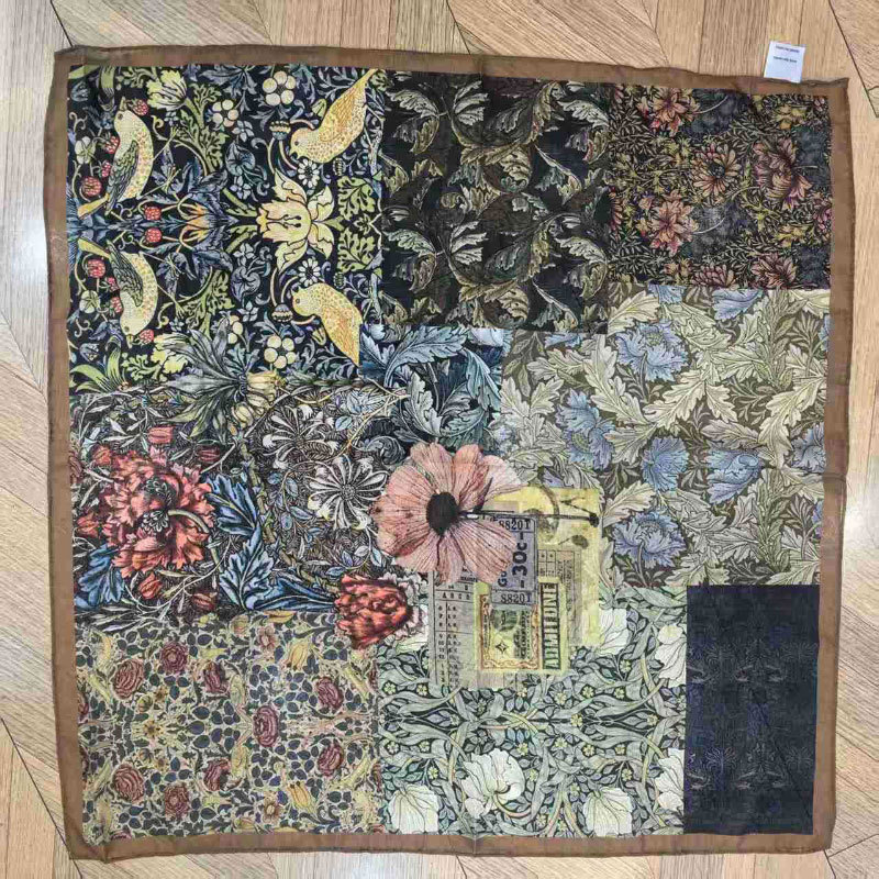 Vintage Flower Oil Painting Scarf Small Square Scarf Women's Thin Neck Scarf Small Scarf Travel Wear Headscarf All-match Dress