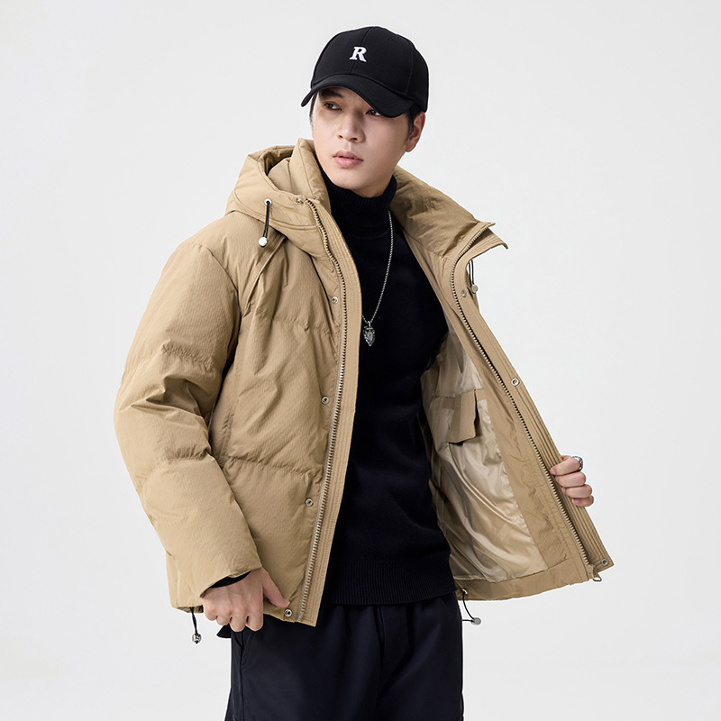 2025 invierno nuevo chaqueta de plumón de moda hombre chaqueta caliente con capuzas de alta maría color khaki impermeable con marca de algodón colgante image 2
