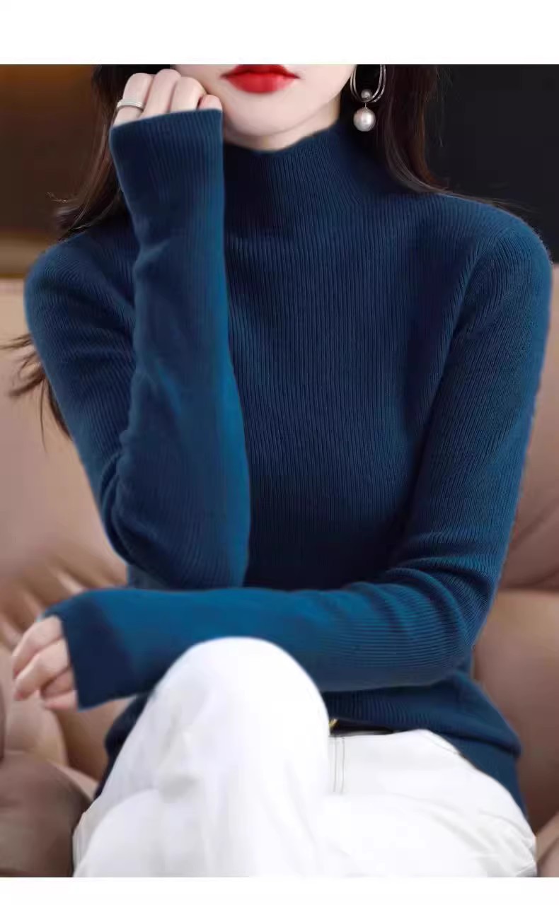 Led斯市のカシミヤのシャツの女性の100純粋なカシミヤの冬の半高襟のウールのメリヤスは底を打って厚い修身のセーターを固めます。