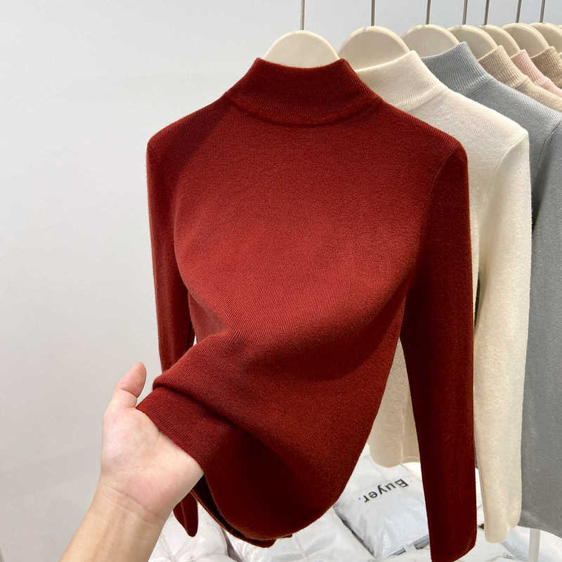 European-made Angora Red Knitted Base Shirt Women's Autumn and Winter Half-high Collar Korean-style Slim-fit Inner Top Soft Waxy Sweater