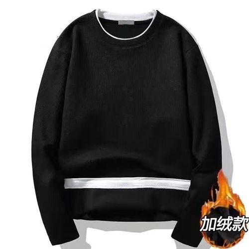 Men's Round Neck Loose Crew Neck Sweatshirt with Fleece, Honeycomb Pattern, Korean Style Casual Long Sleeve T-Shirt Top