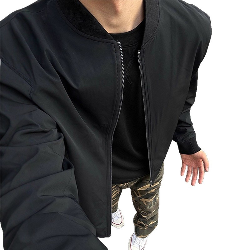 黑色短款cleanfit外套男秋季高级感正肩立领棒球服潮牌飞行员夹克|undefined