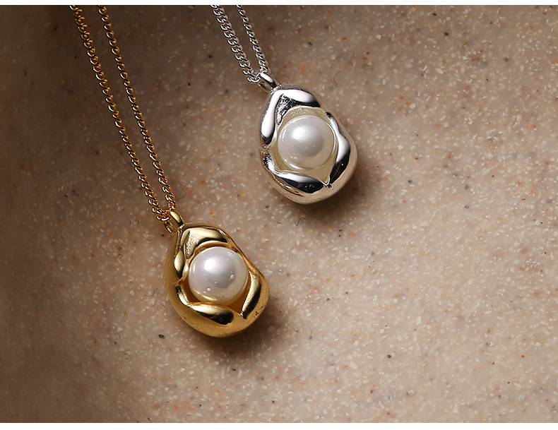 Fashion Irregular Silver Plating Inlay Pearl Pendant Necklace 1 Piece