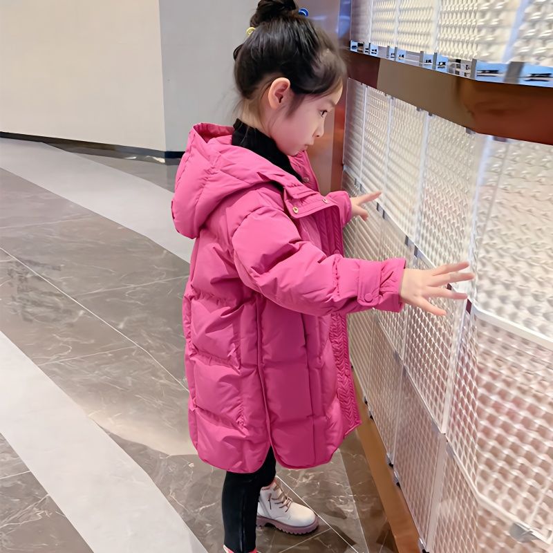 Women's Children's Winter Coat Long-Sleeve Padded Jacket 2024 New Girl Middle and Small Children Hooded Cotton Coat