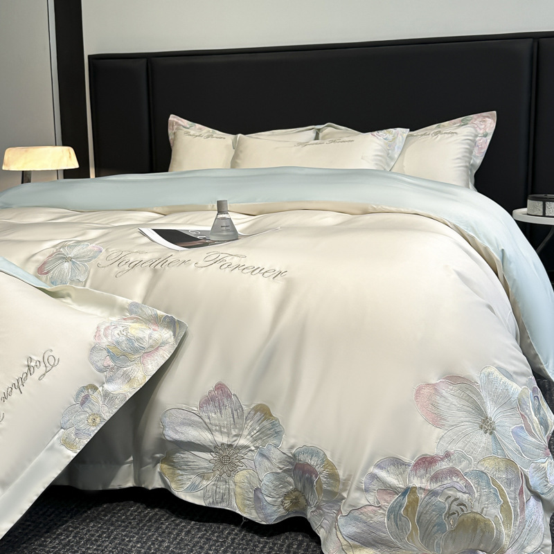 Premium Fanna Class a Pure Cotton Embroidered Four-Piece Set High-End Embroidered Bed Sheet, Fitted Sheet, Duvet Cover, Light Luxury High-End Gift