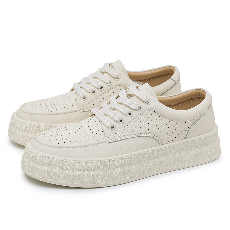 Men's Soft Genuine Leather Lace-Up Casual Thick-Soled Handmade New Sneakers Similar to Those in the Mall