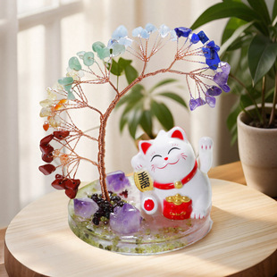 Cross-border Hot-selling Crystal Tree Luckier Cat Crystal Luckier Tree Amethyst Ornaments Desktop Handicrafts Luckier Ornaments
