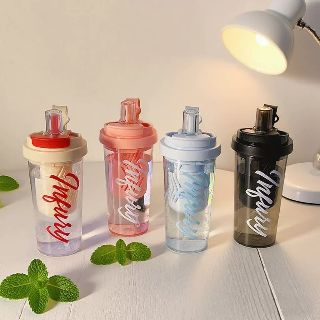 夏季大容量高颜值塑料杯女生户外运动耐高温吸管水杯茶水分离杯子