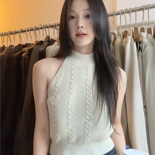2025巨美法式复古辣妹风针织背心女秋季短款修身纯欲无袖吊带上衣|undefined