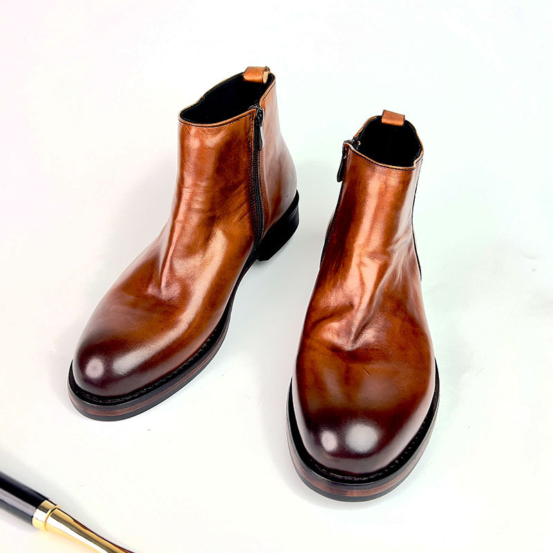 공장 영국 빈티지 세척 말 가죽 부츠 높은 최고 캐주얼 굿 이어 신발 발목 부츠 포인팅 첼시 부츠 남성