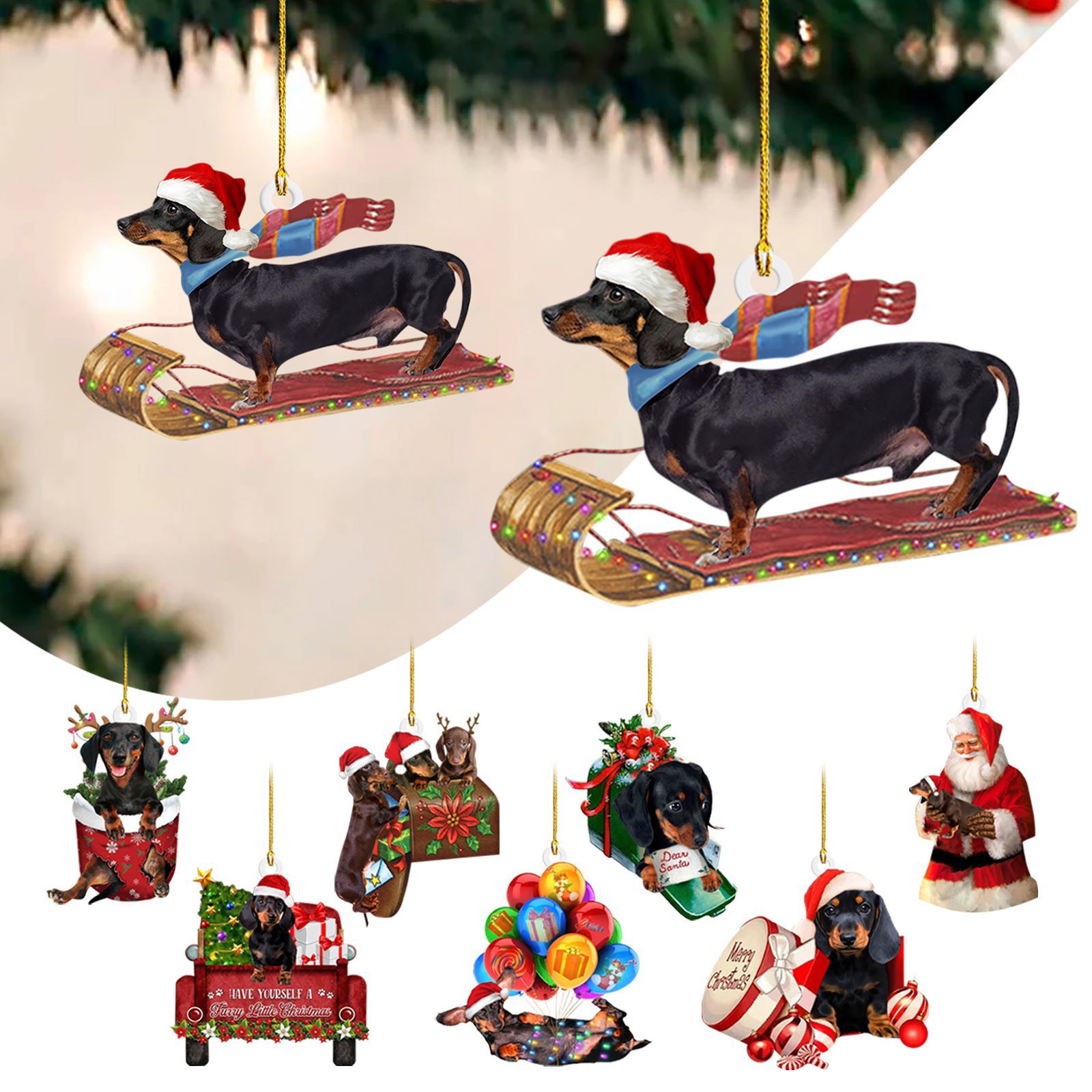 Nuevos productos transfronterizos Navidad serie de perros salchicha decoraciones del árbol de Navidad mochila de automóviles colgantes decoraciones para el hogar
