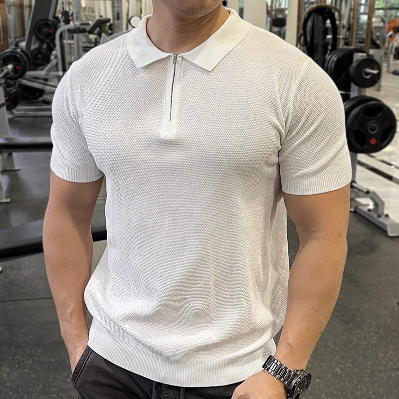 Verano nuevo estilo suéter de manga corta hombres semi-cremallera negocios delgado POLO camisa solapa camiseta comercio exterior transfronterizo al por mayor