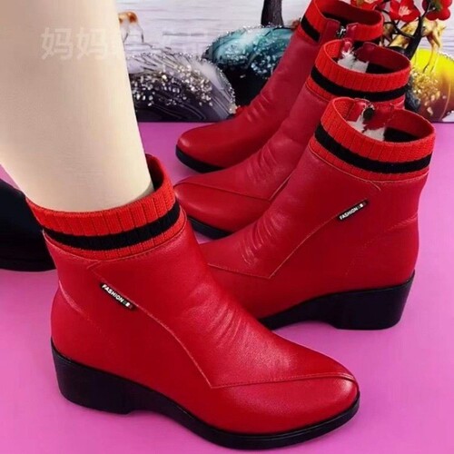 Winter Thickened Middle-Old Cotton Shoes Soft Sole Single Shoes Mother Shoes Wholesale into Soft Leather Women's Short Boots