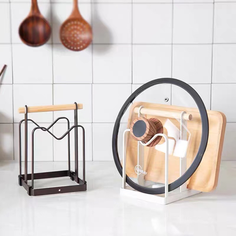 日派鍋蓋架鐵藝菜板架砧板收納架家用免打孔廚房用品整理置物架