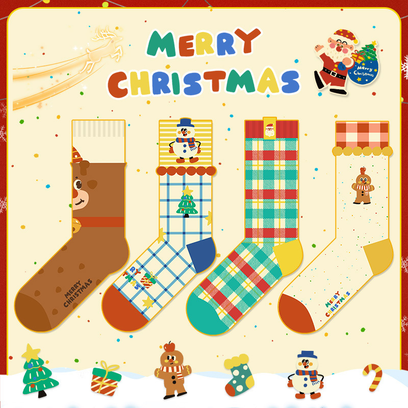 Christmas Socks Women's Cute Cartoon Mid-tube Socks Men's Christmas Socks Gift Box Christmas Gift Couple's Christmas Socks