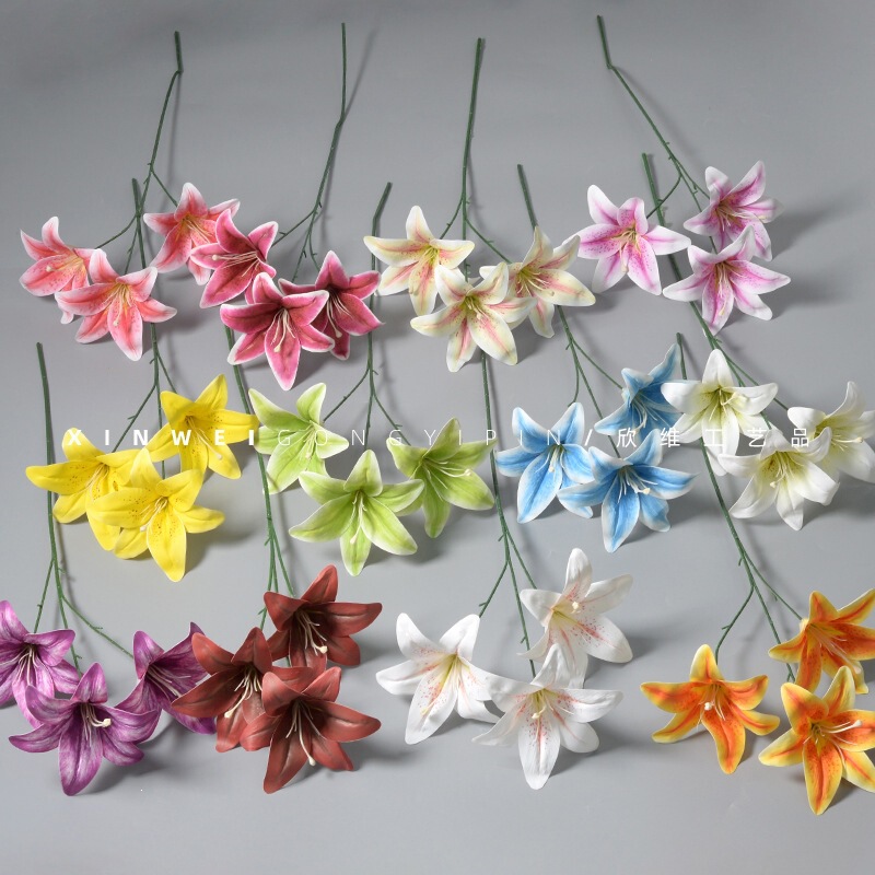 Artificial Flowers with 3 Heads, Adhesive Lilies, 3D Printed Wedding Hall Decoration Flower Wall, Fake Flowers, Photography Props, Wholesale from Manufacturer