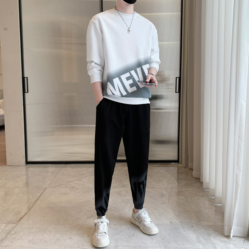 男性レジャースポーツスーツ春秋2025年の新型ごろつきのかっこいい丸首のパーカーと格好いい紳士服|undefined
