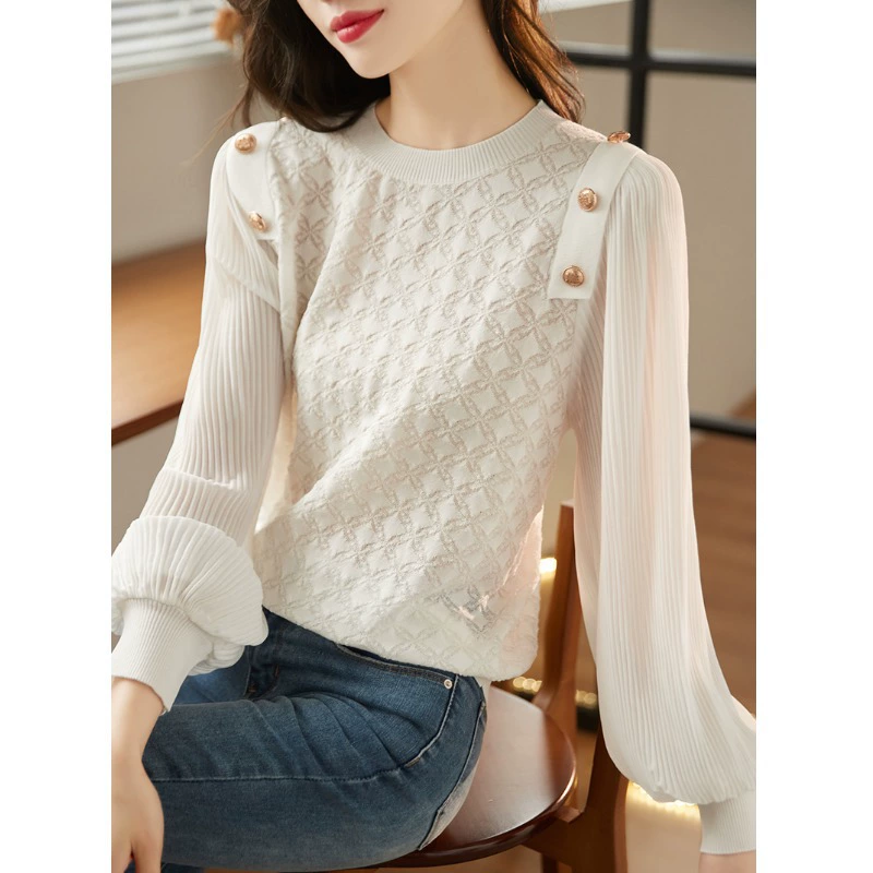 Французская 2023 Осень Новый Топ Дизайн Чувство Модная Стильная Уменьшающая Возраст Милая Красивая Вязаная Рубашка для Женщин