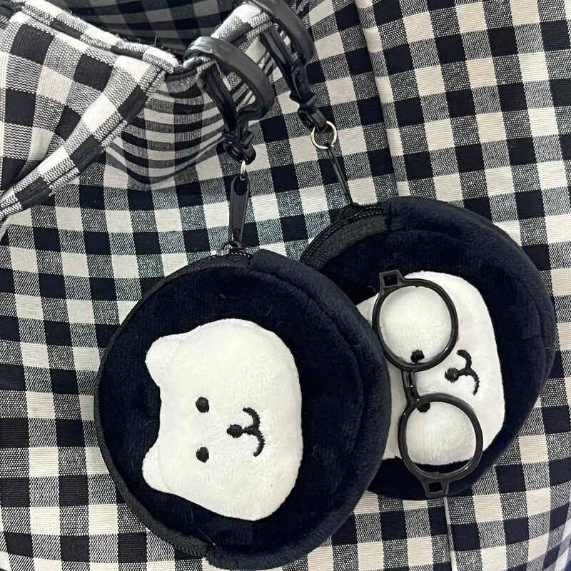 Japanese and Korean Glasses Self-Deprecating Bear Coin Purse Cute Student Sweet Cool Small Wallet Pendant Super Cute Doll Earphone Storage Bag