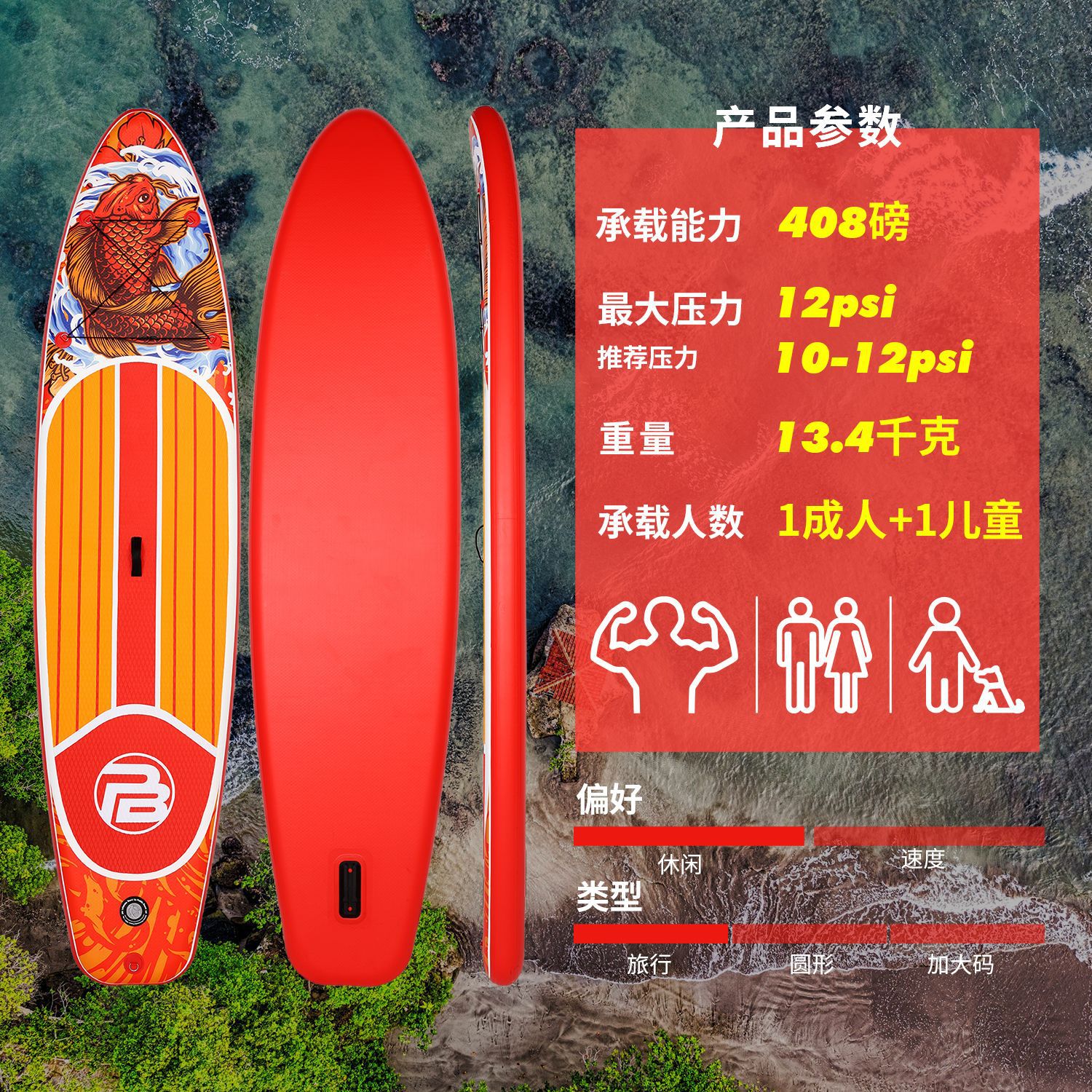 Надувная SUP-доска PICBOARD SUPFW55C Цвет Рыба